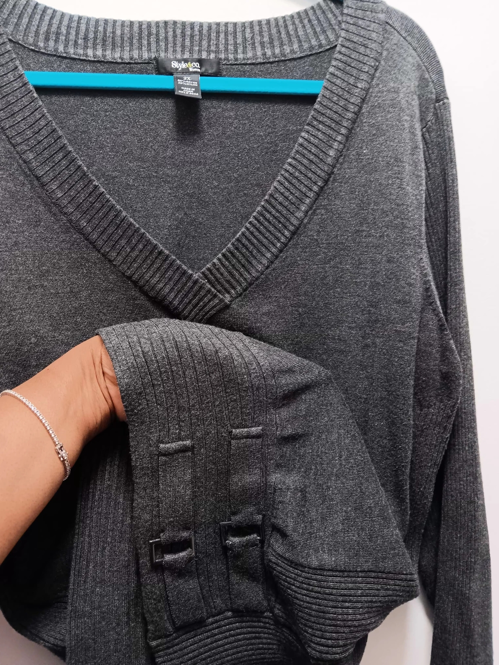 Style & Co. Dark Gray V-Neck Sweater